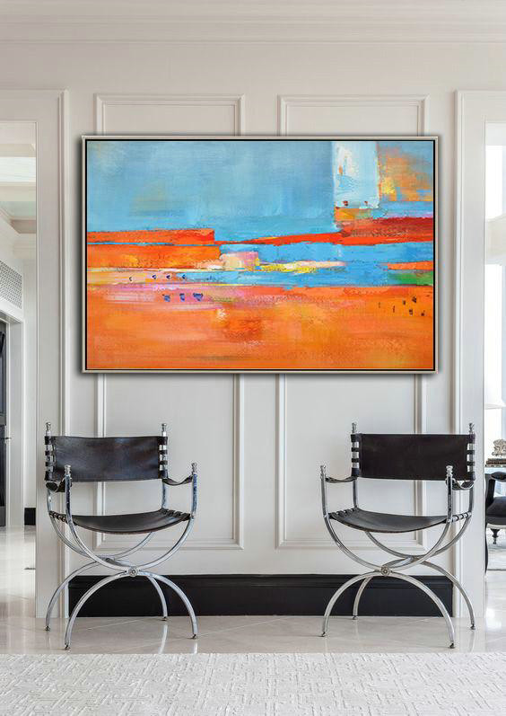 Multicolor Abstract Painting,Oversized Horizontal Contemporary Art,Hand Painted Abstract Art,Blue,Red,Orange.etc